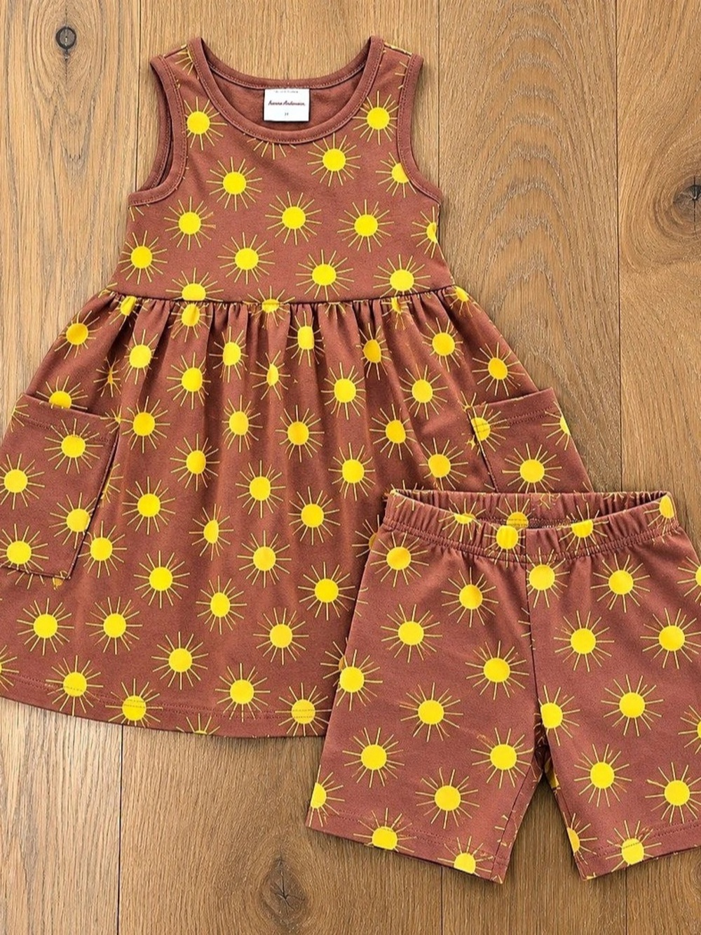 Tea Collection Floral Dress & Shorts Set in Brown & Yellow. Shorts never been wo